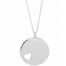 14K White Pierced Heart Disc 16-18 Necklace - 86619604P
