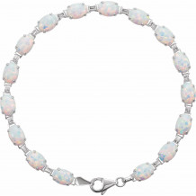 14K White Lab-Grown Opal Line 7 Bracelet - 651635100P