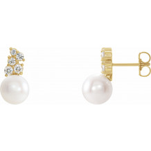 14K Yellow Freshwater Cultured Pearl & 3/8 CTW Diamond Earrings - 86891606P