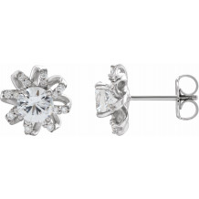 14K White Sapphire & 1/6 CTW Diamond Halo-Style Earrings - 87092620P