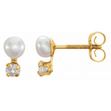 14K Yellow Freshwater Cultured Pearl & Cubic Zirconia Earrings - 19155246830000P