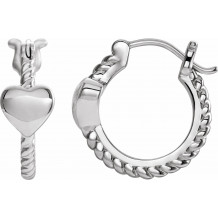 14K White 14 mm Heart Rope Hoop Earrings - 653402601P