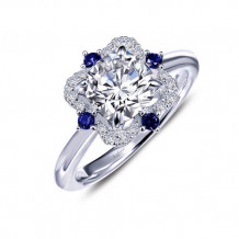 Lafonn Sterling Silver Halo Synthetic Diamond and Sapphire Ring