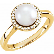 14K Yellow Freshwater Cultured Pearl & .08 CTW Diamond Halo-Style Ring - 6471100P