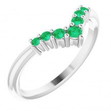 14K White Emerald Graduated V Ring - 720776007P