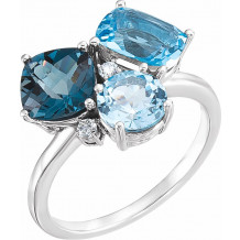 14K White Swiss, London, & Sky Blue Topaz & .05 CTW Diamond Ring - 717996000P
