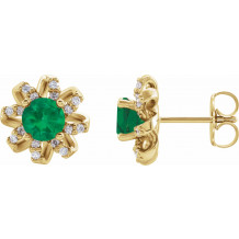 14K Yellow Emerald & 1/6 CTW Diamond Halo-Style Earrings - 87092631P
