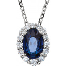 14K White Blue Sapphire & 1/6 CTW Diamond 18 Necklace - 8498870000P