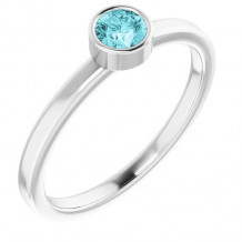 14K White 4 mm Round Blue Zircon Ring - 718066044P