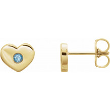 14K Yellow Aquamarine Heart Earrings - 86336615P
