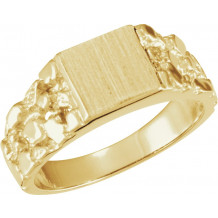 14K Yellow 9 mm Square Nugget Signet Ring - 92458861P