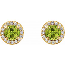 14K Yellow 5 mm Round Peridot & 1/8 CTW Diamond Earrings - 864586026P