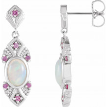 14K White Ethiopian Opal & Pink Sapphire Vintage-Inspired Earrings - 87059605P
