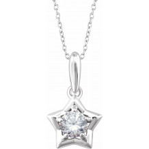 14K White 3 mm Round April Youth Star Birthstone 15 Necklace - 653418644P