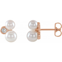 14K Rose Akoya Cultured Pearl & 1/8 CTW Diamond Earrings - 86853607P
