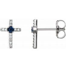 14K White Blue Sapphire & .05 CTW Diamond Cross Earrings - R17021608P