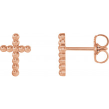 14K Rose Beaded Cross Earrings - R17012103P