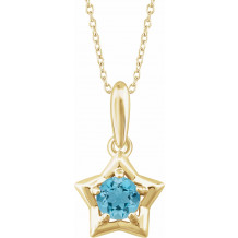 14K Yellow 3 mm Round March Youth Star Birthstone 15 Necklace - 653418640P