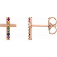 14K Rose Multi-Gemstone Cross Earrings - R17028602P