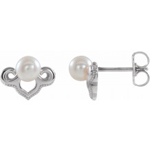 14K White Freshwater Cultured Pearl Earrings - 86939600P