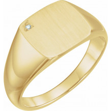 14K Yellow .0075 CT Diamond 12 mm Square Signet Ring - 9832601P