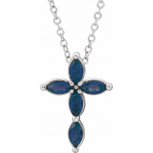 14K White Blue Sapphire Cross Necklace - R423776130P