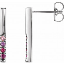 14K White Pink Multi-Gemstone French-Set Bar Earrings - 87067600P