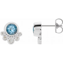 14K White Aquamarine & 1/8 CTW Diamond Earrings - 86777615P