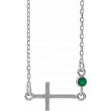 14K White Emerald Sideways Cross 16-18 Necklace - R4235560004P