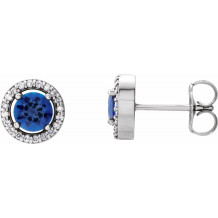 14K White Blue Sapphire & 1/10 CTW Diamond Earrings - 86069109P