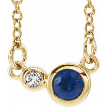14K Yellow Blue Sapphire & .02 CTW Diamond 18 Necklace - 86793729P