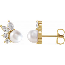 14K Yellow Akoya Cultured Pearl & 1/2 CTW Diamond Earrings - 87079606P