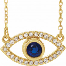 14K Yellow Blue Sapphire & White Sapphire Evil Eye 16 Necklace - 86832611P