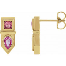 14K Yellow Pink Multi-Gemstone Geometric Bar Drop Earrings - 87039604P