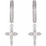 14K White 1/8 Diamond Cross Hoop Earrings - 871876001P photo 2