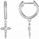 14K White 1/8 Diamond Cross Hoop Earrings - 871876001P photo
