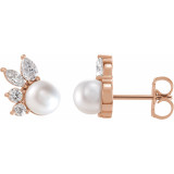 14K Rose Akoya Cultured Pearl & 1/2 CTW Diamond Earrings - 87079607P photo