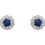 14K White 3.2 mm Round Blue Sapphire & 1/6 CTW Diamond Earrings - 862546004P photo 2