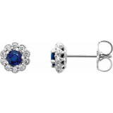 14K White 3.2 mm Round Blue Sapphire & 1/6 CTW Diamond Earrings - 862546004P photo