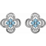 14K White Aquamarine & 1/5 CTW Diamond Clover Earrings - 86370714P photo 2