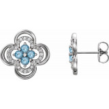 14K White Aquamarine & 1/5 CTW Diamond Clover Earrings - 86370714P photo