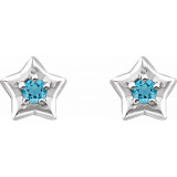14K White 3 mm Round March Youth Star Birthstone Earrings - 653421644P photo 2