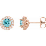 14K Rose 4 mm Round Blue Zircon & 1/8 Diamond Earrings - 86839645P photo
