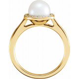 14K Yellow Freshwater Cultured Pearl & .08 CTW Diamond Halo-Style Ring - 6471100P photo 2