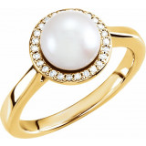 14K Yellow Freshwater Cultured Pearl & .08 CTW Diamond Halo-Style Ring - 6471100P photo