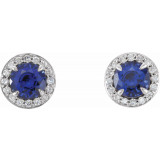 14K White 4.5 mm Round Blue Sapphire & 1/6 CTW Diamond Earrings - 86458702P photo 2