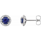 14K White 4.5 mm Round Blue Sapphire & 1/6 CTW Diamond Earrings - 86458702P photo