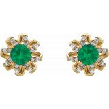 14K Yellow Emerald & 1/6 CTW Diamond Halo-Style Earrings - 87092631P photo 2