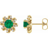14K Yellow Emerald & 1/6 CTW Diamond Halo-Style Earrings - 87092631P photo