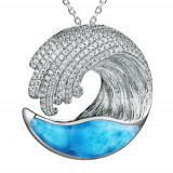 Alamea Sterling Silver Larimar and CZ Wave Pendant photo